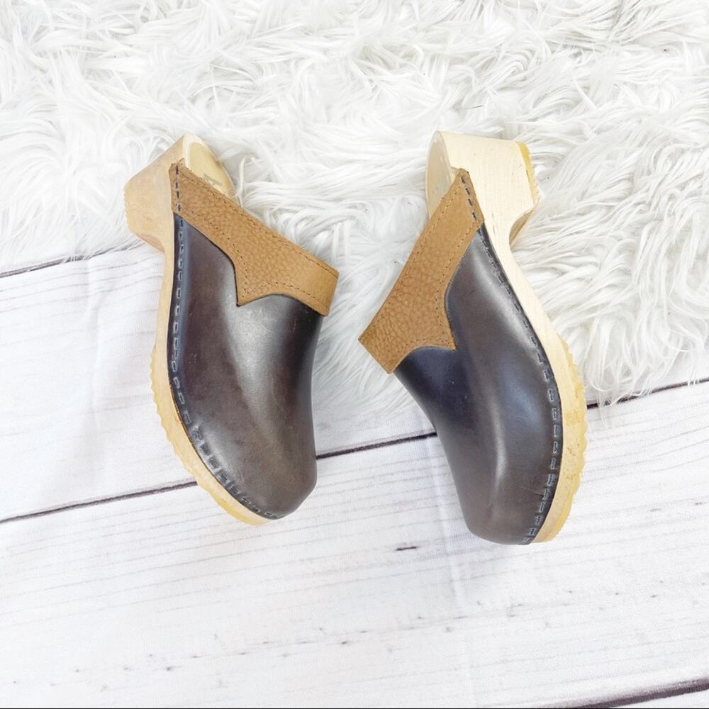 🆕 Anna by The‎ Swedish Clogs Inc Brown Leather Clogs Mules Size 37